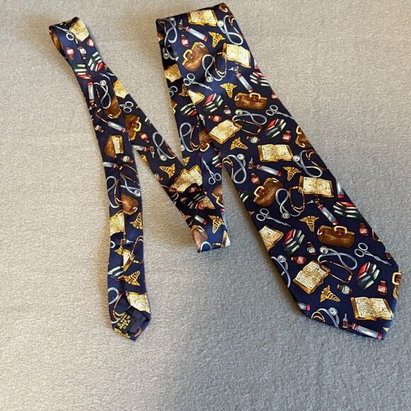 Alynn Men’s Blue Necktie “Is There A Doctor In The House?” 100% Silk Made In USA - Picture 1 of 3